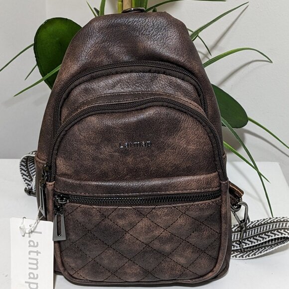 LATMAP Sling Bag For Women Fanny Pack Faux Leather  Backpack Brown NWT - Picture 4 of 14